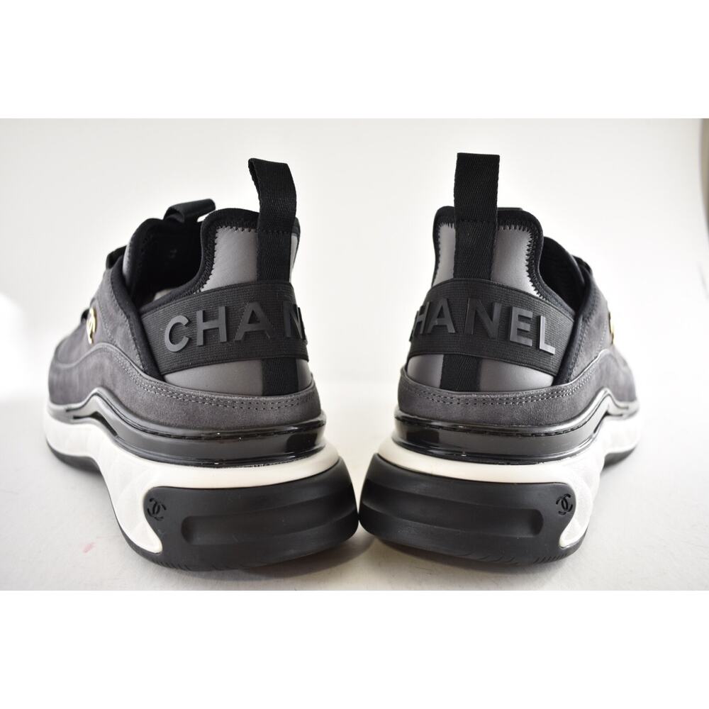 Chanel 23K Mens Grey Black White CC Logo Lace Up Low Top Trainer Sneaker 44 11 - Picture 12 of 13